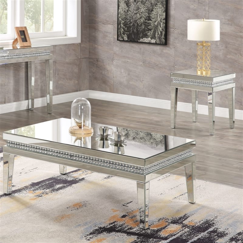 Lotus 3 Piece Occasional Table Set in Mirrored & Faux Crystals Finish by Acme - 88050-S