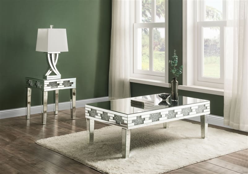 Noralie 3 Piece Occasional Table Set in Mirrored & Faux Stones Finish by Acme - 88055-S