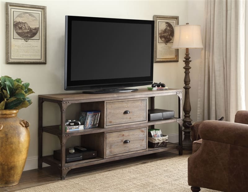 Gorden 60 Inch TV Console in Weathered Oak & Antique Silver Finish by Acme - 91504