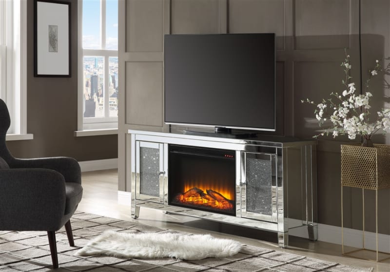 Noralie 59 Inch TV Console in Mirrored & Faux Diamonds Finish by Acme - 91770