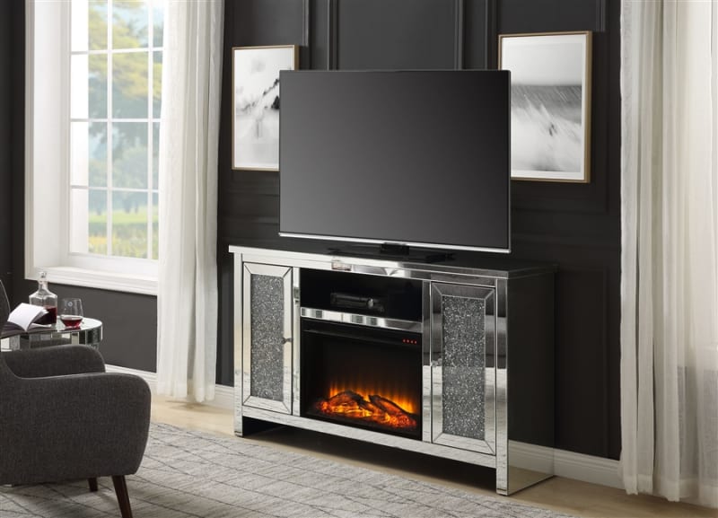 Noralie 59 Inch TV Console in Mirrored & Faux Diamonds Finish by Acme - 91775
