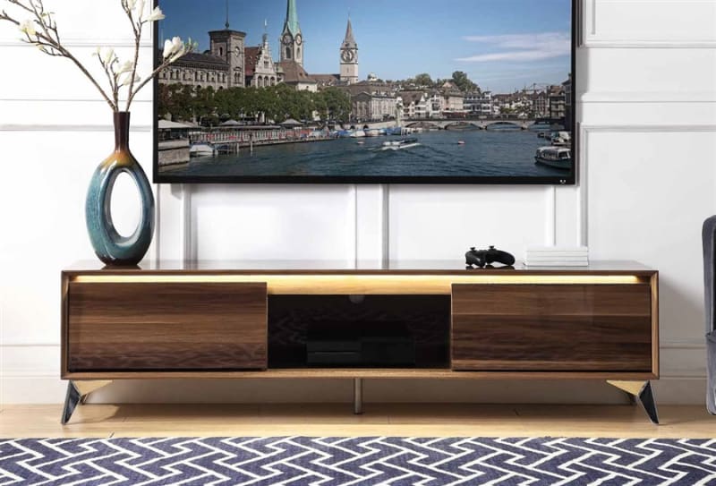Raceloma 71 Inch TV Console in LED, Walnut & Chrome Finish by Acme - 91997