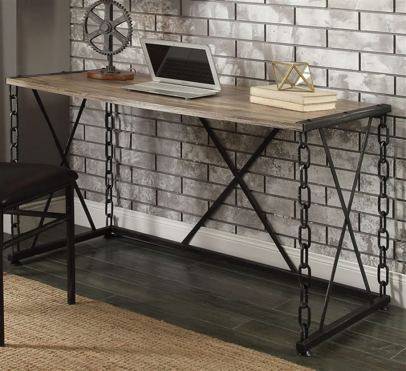 Jodie Executive Home Office Desk in Rustic Oak & Antique Black Finish by Acme - 92248