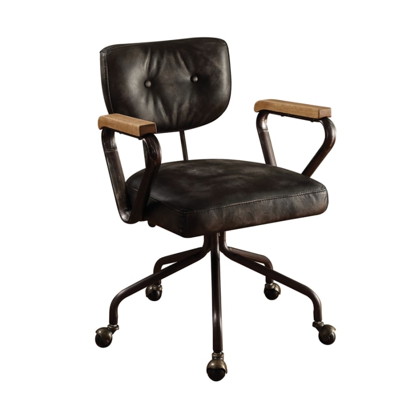 Hallie Office Chair in Vintage Black Top Grain Leather Finish by Acme - 92411