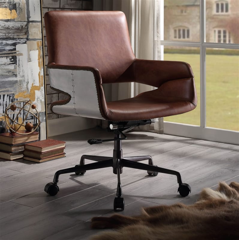 Kamau Office Chair in Vintage Cocoa Top Grain Leather Finish by Acme - 92567
