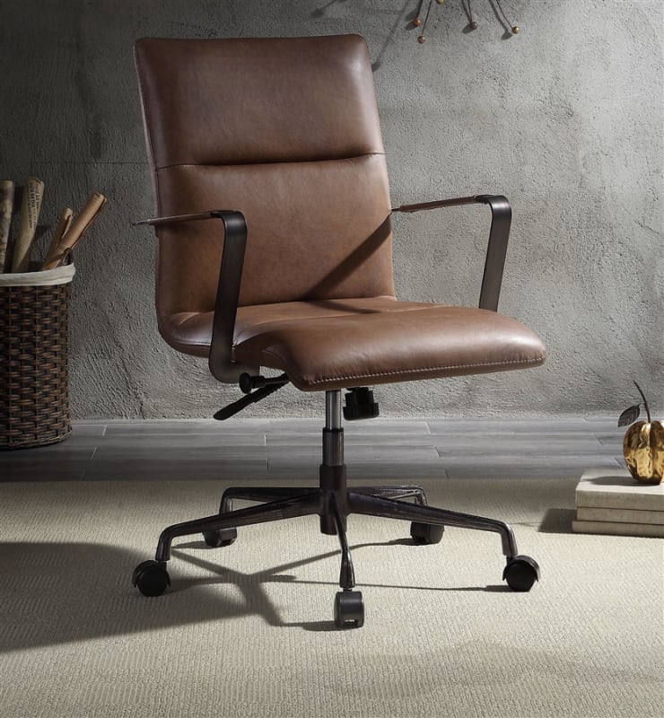 Indra Office Chair in Vintage Chocolate Top Grain Leather Finish by Acme - 92568