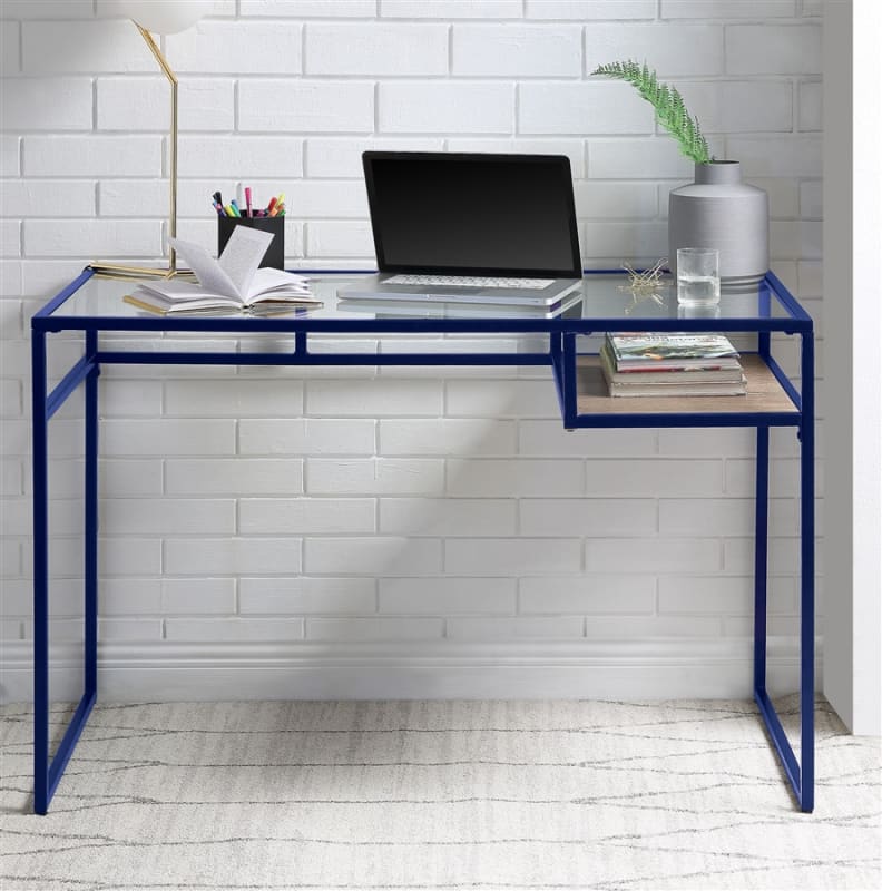 Yasin Executive Home Office Desk in Blue & Glass Finish by Acme - 92586