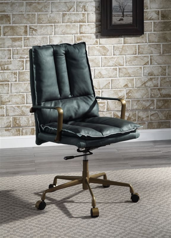 Tinzud Office Chair in Dark Green Top Grain Leather Finish by Acme - 93166