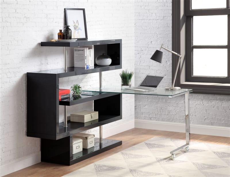 Raceloma Executive Home Office Desk in Clear Glass, Chrome & Black High Gloss Finish by Acme - 93177