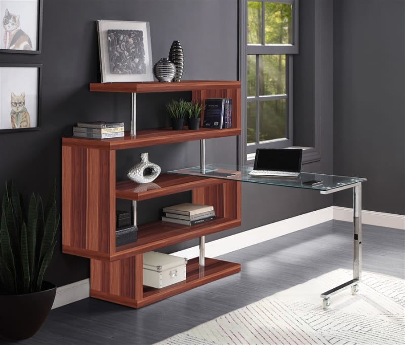Raceloma Executive Home Office Desk in Clear Glass, Chrome & Walnut High Gloss Finish by Acme - 93183