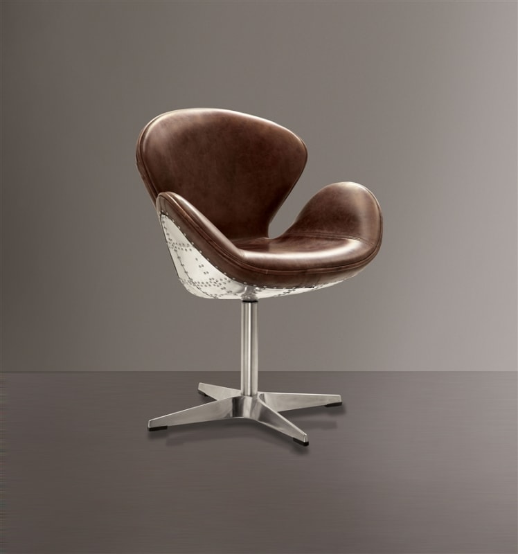 Brancaster Accent Chair in Retro Brown Top Grain Leather & Aluminum Finish by Acme - 96553