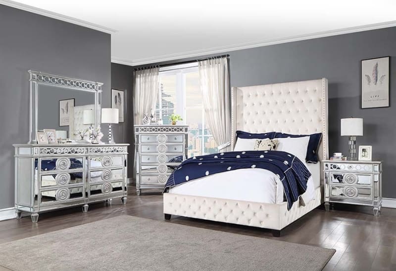 Fabrice 6 Piece Bedroom Set in Beige Velvet Finish by Acme - BD00965