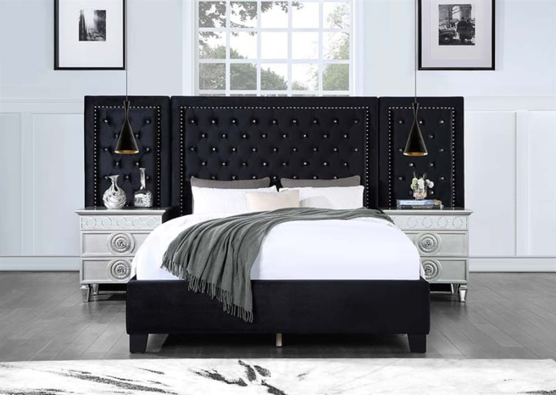 Damazy Bed in Black Velvet Finish by Acme - BD00975Q