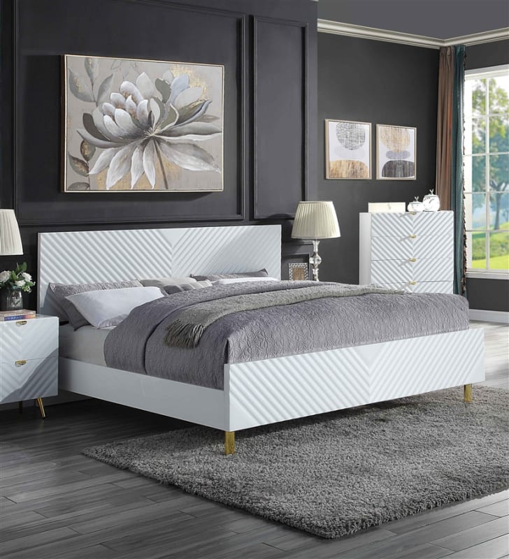 Gaines Bed in White High Gloss Finish by Acme - BD01034Q