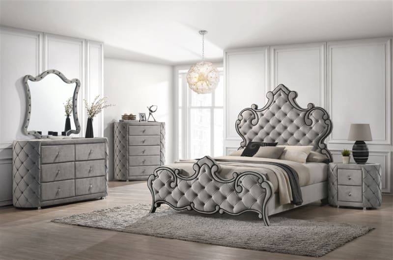 Perine 6 Piece Bedroom Set in Gray Velvet Finish by Acme - BD01062