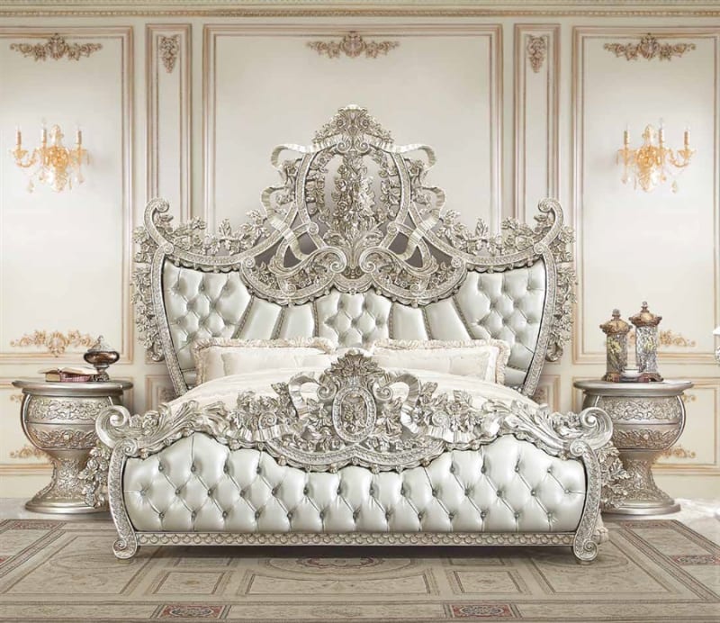 Sandoval Bed in Beige Synthetic Leather & Champagne Finish by Acme - BD01487EK