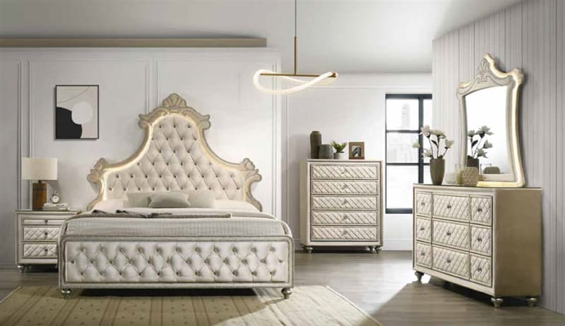 Lucienne 6 Piece Bedroom Set in Beige Velvet Finish by Acme - BD02335