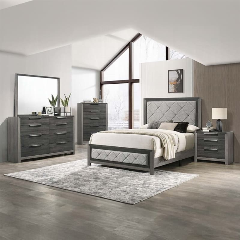 Jehoram 6 Piece Bedroom Set in Gray Linen and Gray Finish by Acme - BD02722