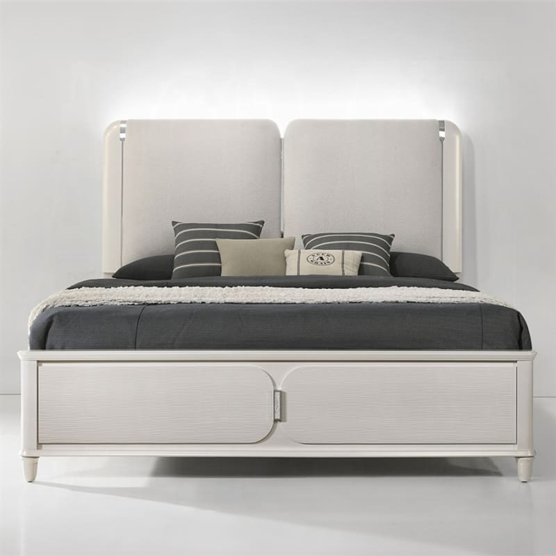 Laveda Contemporary Queen Bed in Light Gray Boucle and Pearl White Finish by Acme - BD03792Q