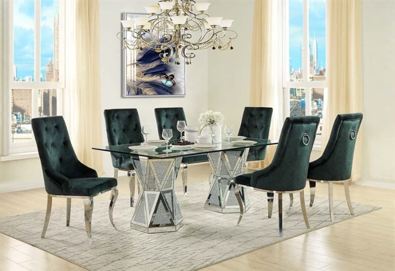 Noralie 7 Piece Dining Room Set in Mirrored & Faux Diamonds Finish by Acme - DN00722-70142