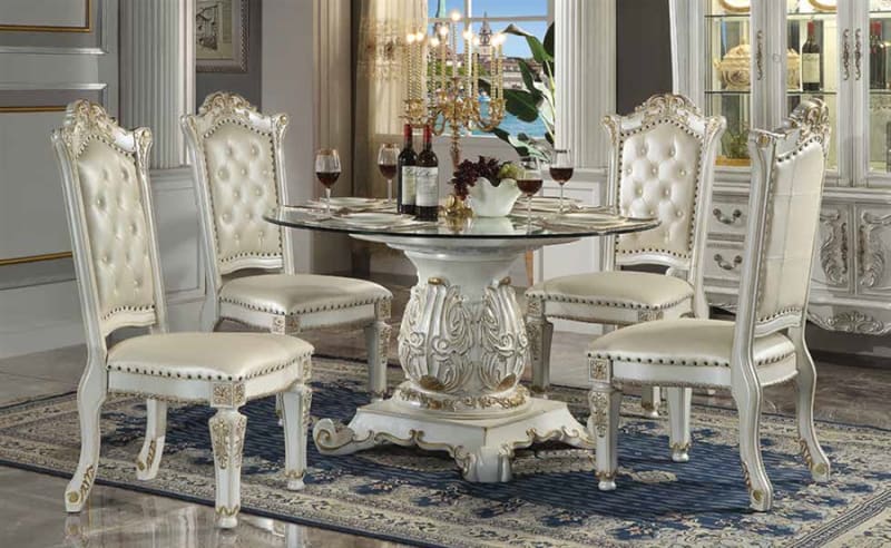 Vendome 5 Piece Round Table Dining Room Set in Synthetic Leather & Antique Pearl Finish by Acme - DN01524