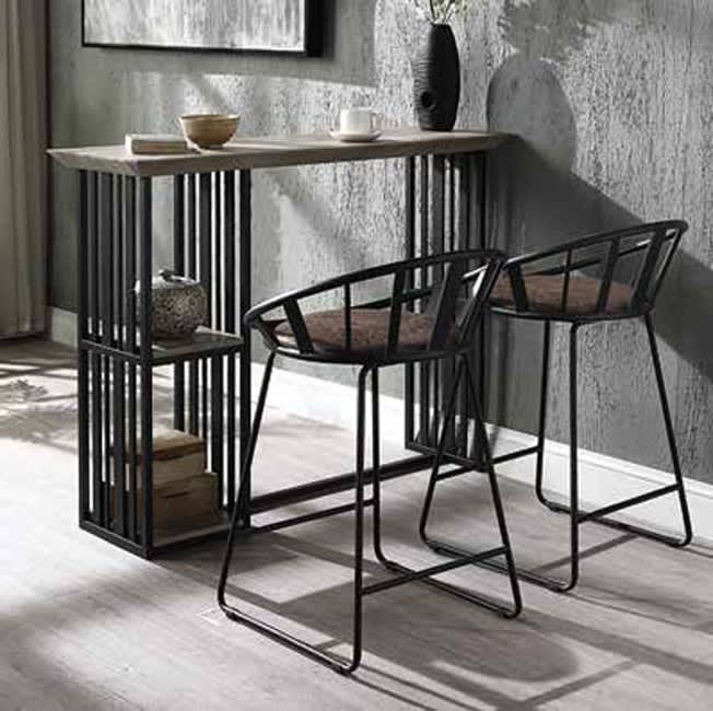 Zudora 3 Piece Counter Height Dining Set in Synthetic Leather, Antique Oak & Black Finish by Acme - DN01755