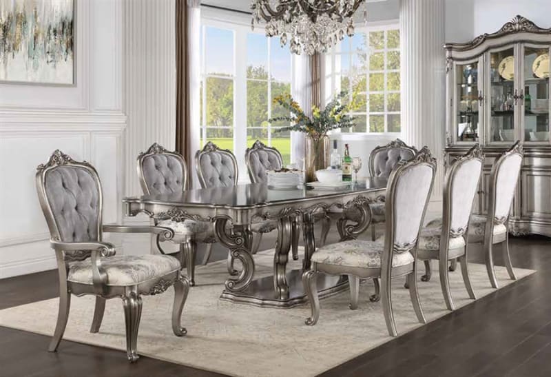 Ariadne 7 Piece Dining Room Set in Velvet & Antique Platinum Finish by Acme - DN02281