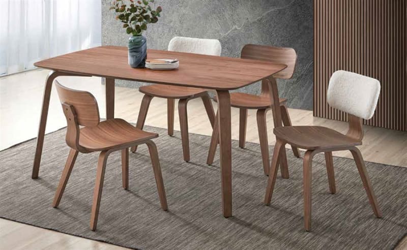 Casson 5 Piece Dining Room Set in White Boucle & Walnut Finish by Acme - DN02309