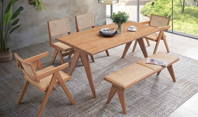 Velentina 7 Piece Dining Room Set in Rattan & Natural Finish by Acme - DN02371