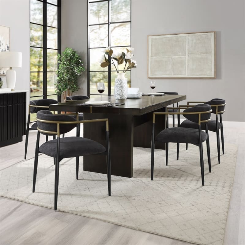 Jaramillo 7 Piece Dining Room Set in Gold and Rustic Espresso Finish by Acme - DN02695-DN02696