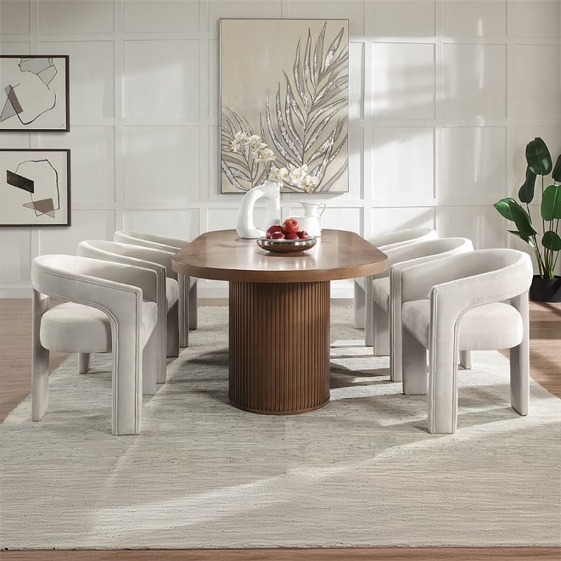 Gamarya 7 Piece Dining Room Set in Beige and Oak Finish by Acme - DN02855-DN02856