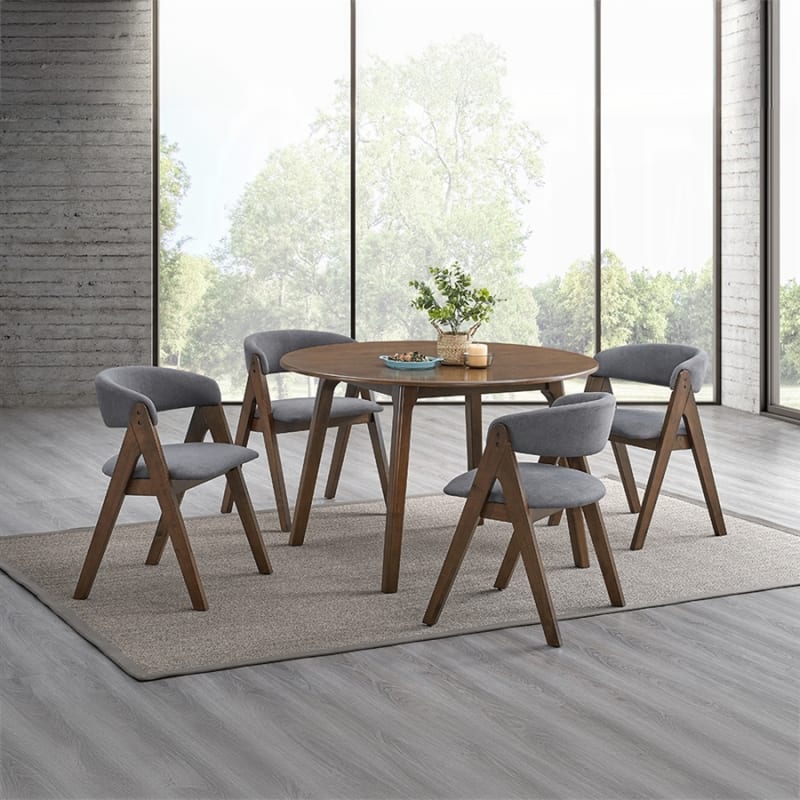 Keiki 5 Piece Round Dining Room Set in Grey and Walnut Finish by Acme - DN02915