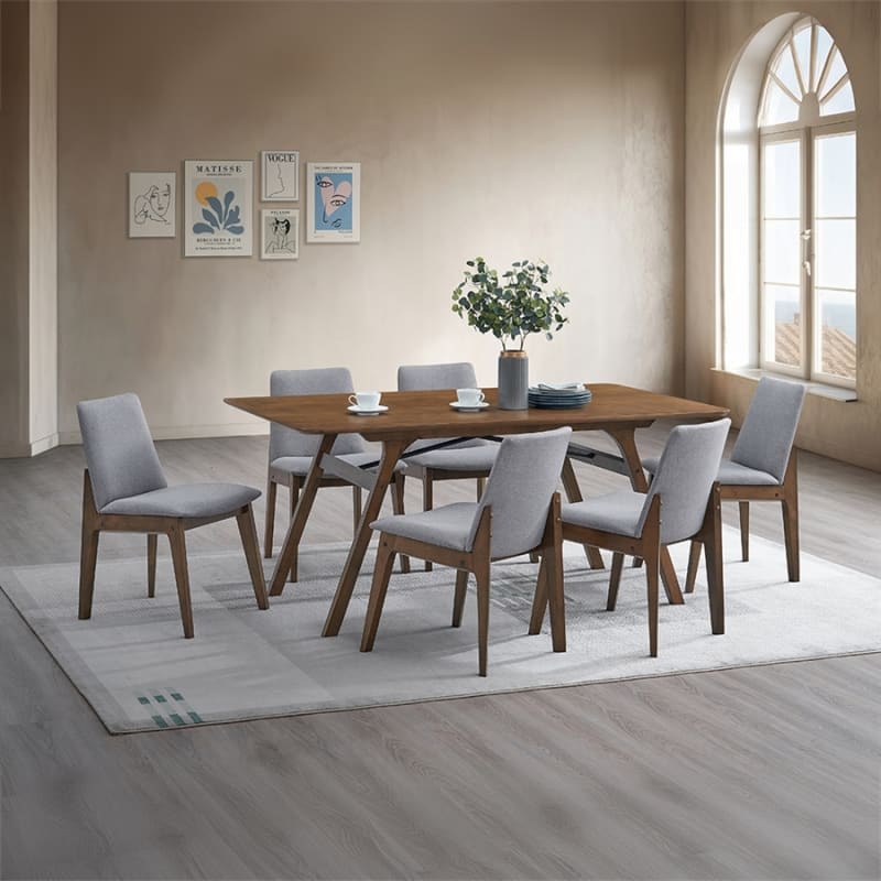 Kaela 7 Piece Dining Room Set in Light Gray and Walnut Finish by Acme - DN02925