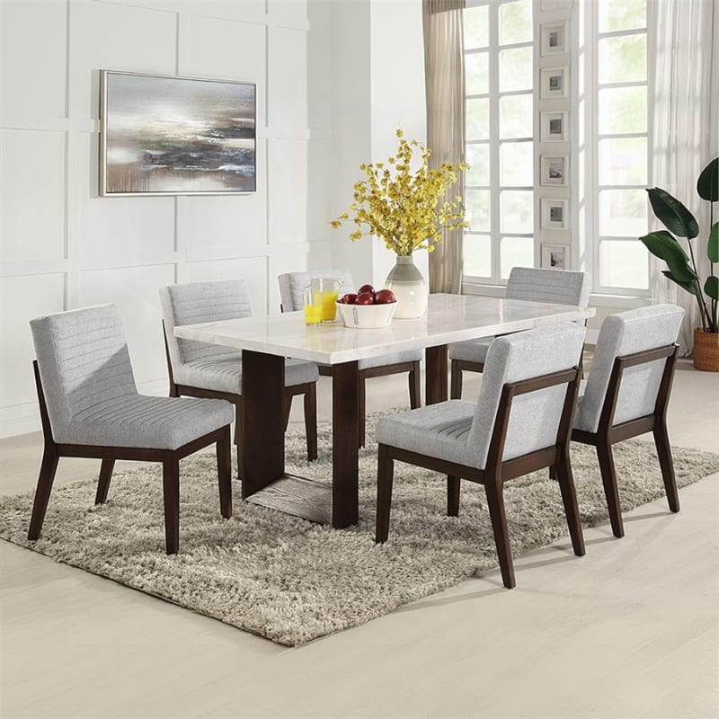 Edwyn 7 Piece Dining Room Set in White Natural and Brown Finish by Acme - DN03195