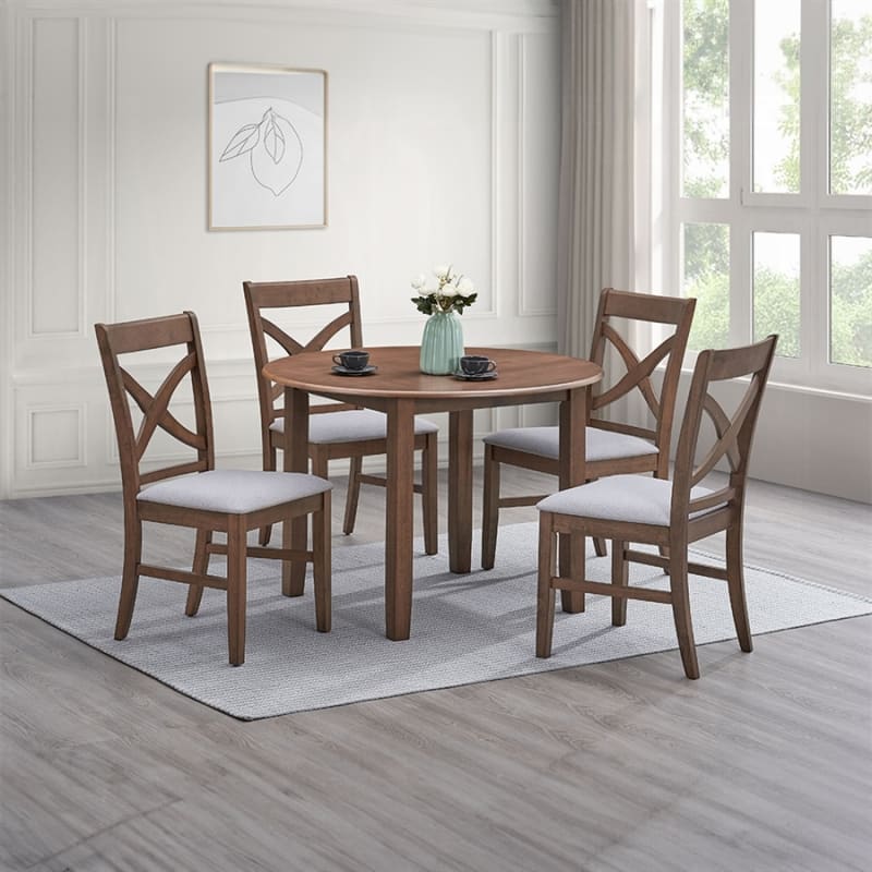 Ferris 5 Piece Round Dining Room Set in Brown Finish by Acme - DN03340