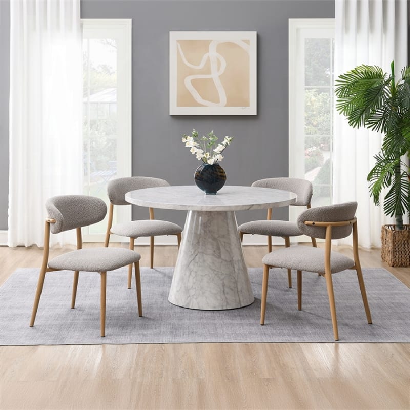 Kacey 5 Piece Round Dining Room Set in Engineered Stone and Natural Finish by Acme - DN03715