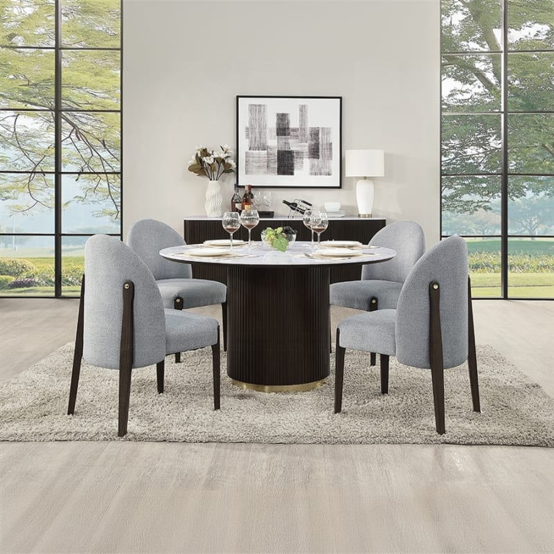 Clayten 5 Piece Round Dining Room Set in White Natural and Espreeso Finish by Acme - DN03950-DN03941