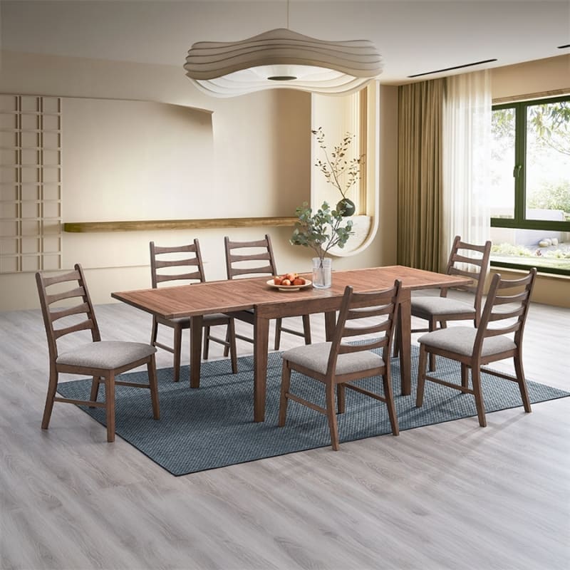 Mayah 7 Piece Dining Room Set in Gray Linen and Walnut Finish by Acme - DN04170-DN04171