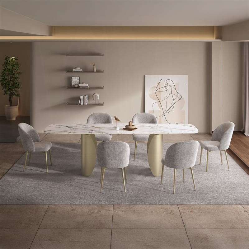 Cora 7 Piece Rectangular Dining Room Set in Ceramic Top and Golden Champange Finish by Acme - DN04295-96