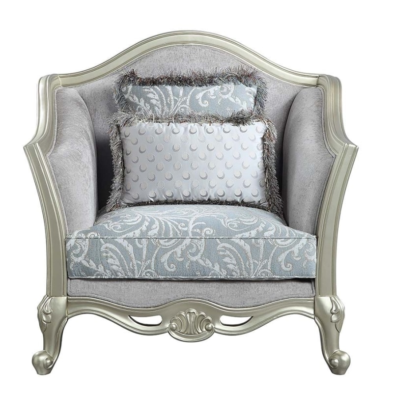 Qunsia Chair in Light Gray Linen & Champagne Finish by Acme - LV01119