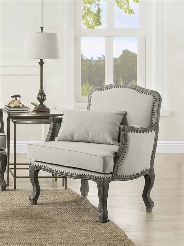 Tania Chair in Cream Linen & Brown Finish by Acme - LV01132