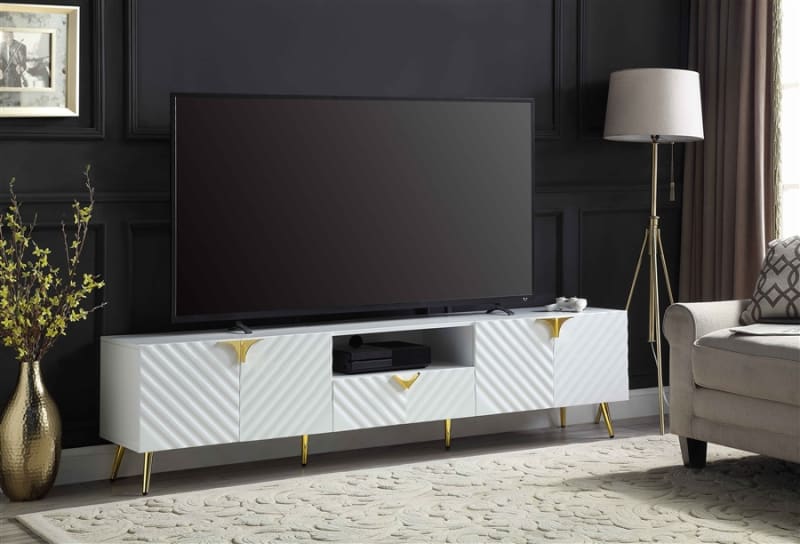 Gaines 79 Inch TV Console in White High Gloss Finish by Acme - LV01138