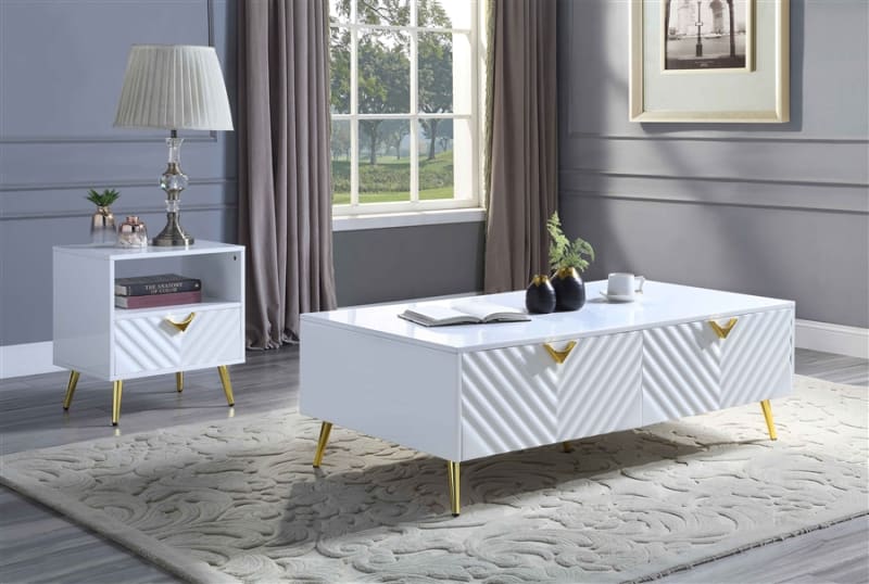 Gaines 3 Piece Occasional Table Set in White High Gloss Finish by Acme - LV01139-S