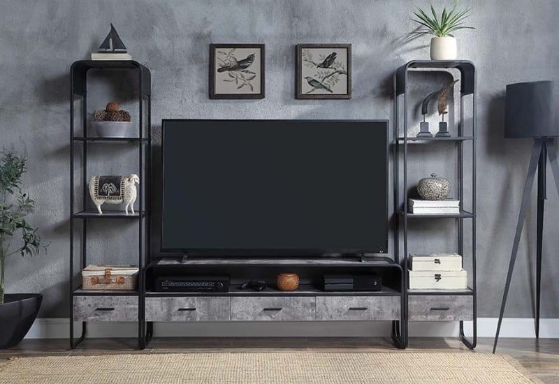 Raziela Entertainment Center in Concrete Gray & Black Finish by Acme - LV01142-LV01144