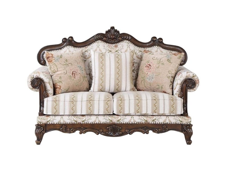 Nayla Loveseat in Colofull Pattern Fabric & Walnut Finish by Acme - LV01274