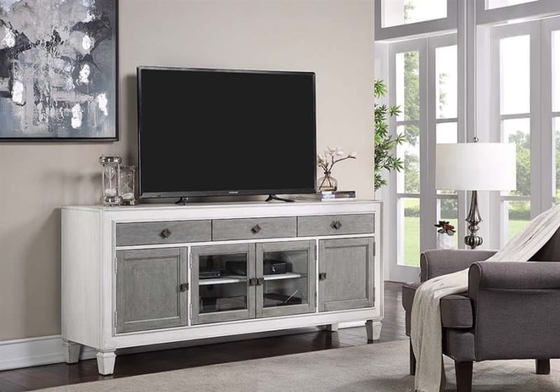 Katia 76 Inch TV Console in Rustic Gray & Weathered White Finish by Acme - LV01317