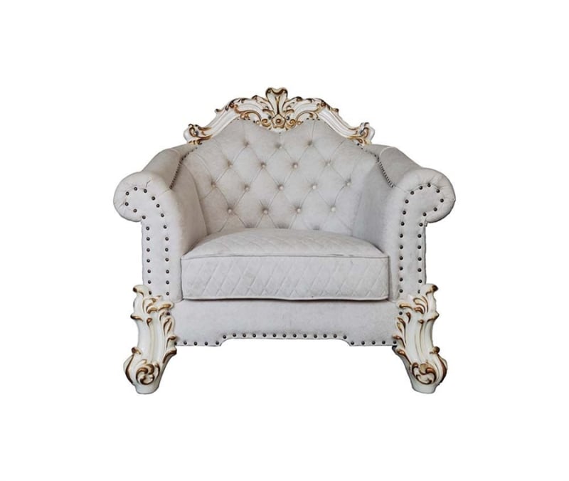 Vendome II Chair in Two Tone Ivory Fabric & Antique Pearl Finish by Acme - LV01331