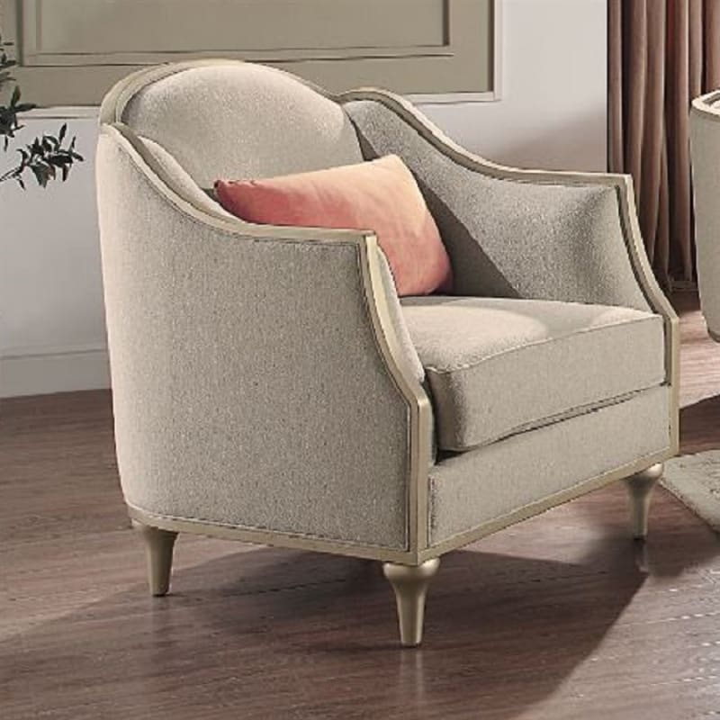 Kasa Chair in Beige Linen, Sintered Stone Top & Champagne Finish by Acme - LV01501