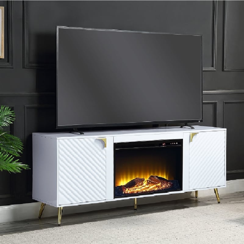 Gaines 63 Inch TV Console in White High Gloss Finish by Acme - LV01607