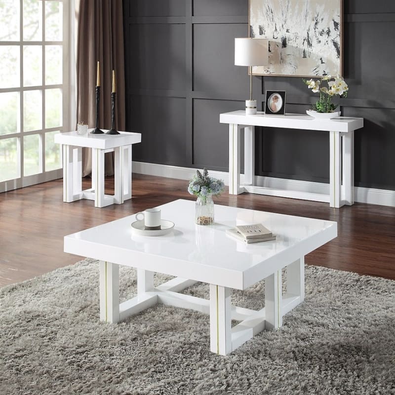 Paxley 3 Piece Occasional Table Set in White High Gloss Finish by Acme - LV01614-S